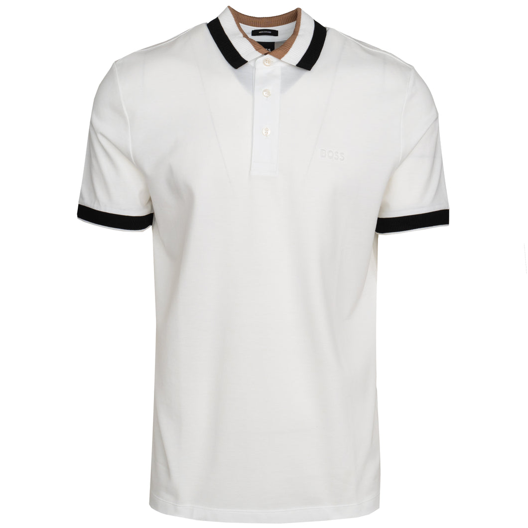 BOSS White Prout 37 Embossed Logo Polo