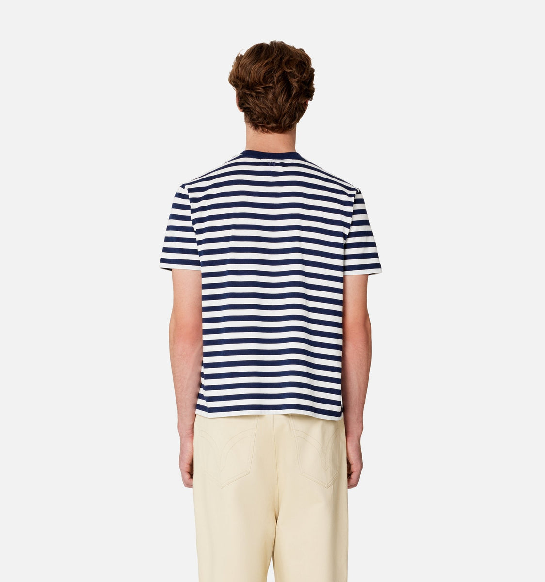 Load image into Gallery viewer, AMI Nautical Blue/White Stripe De Coeur Tee
