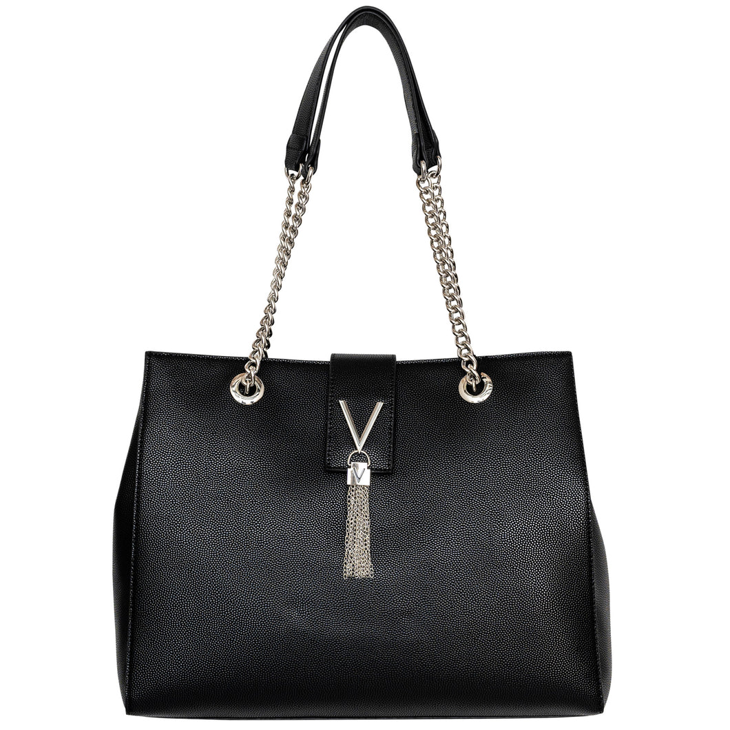 Valentino Bags Black Divina Pebbled Chain Tote Bag