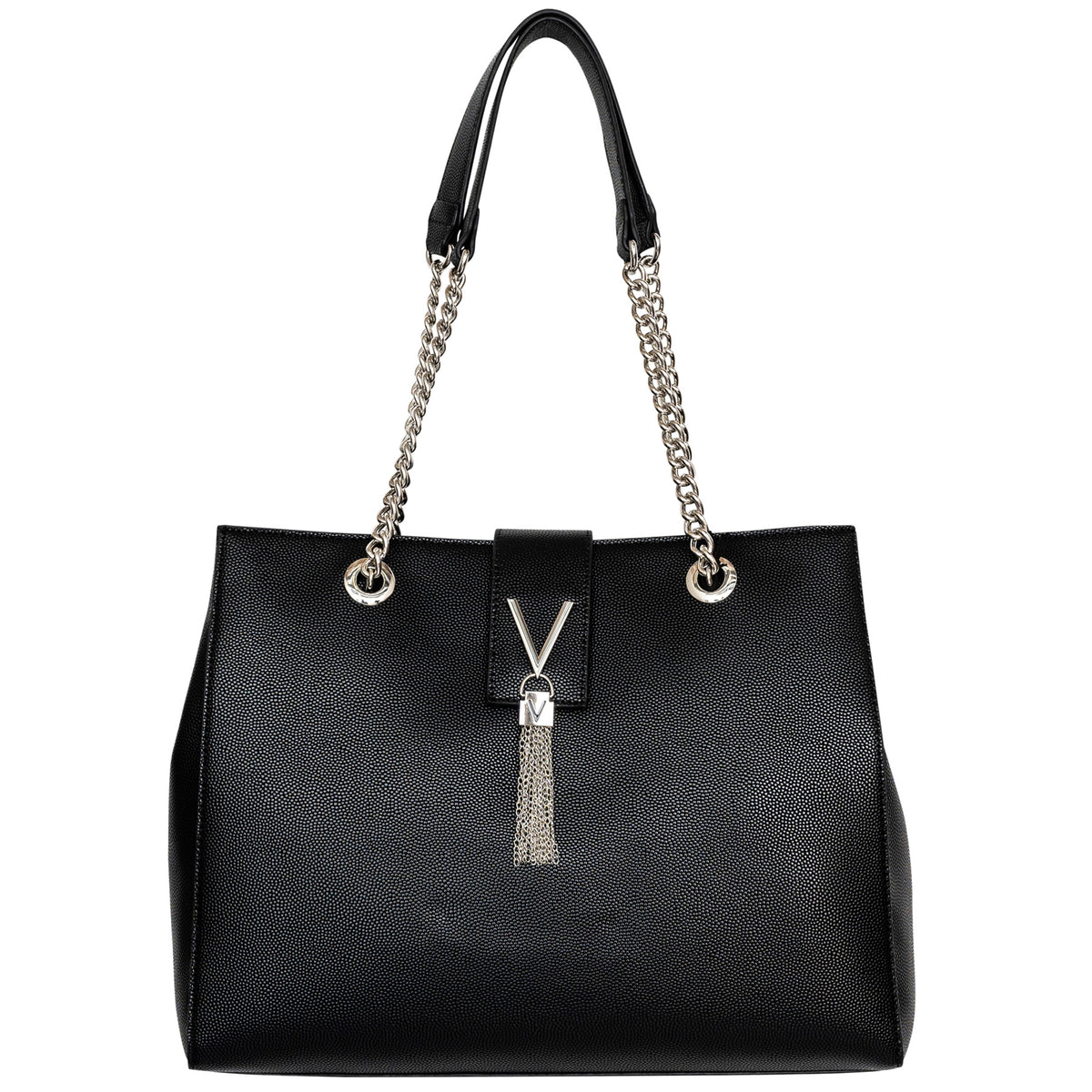 Load image into Gallery viewer, Valentino Bags Black Divina Pebbled Chain Tote Bag
