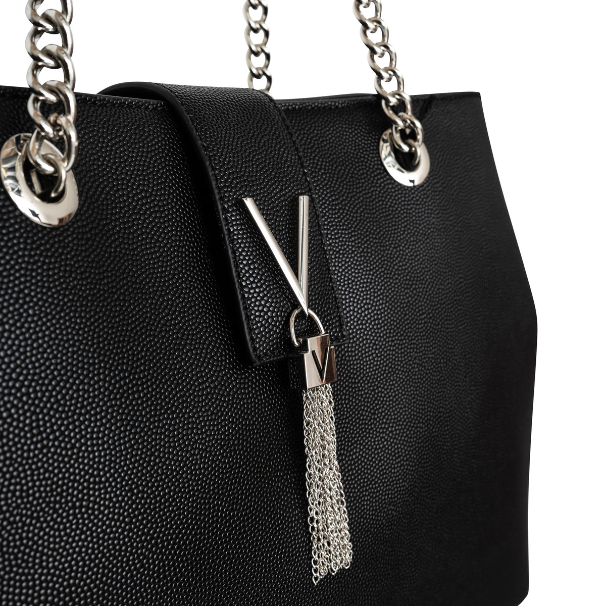 Load image into Gallery viewer, Valentino Bags Black Divina Pebbled Chain Tote Bag
