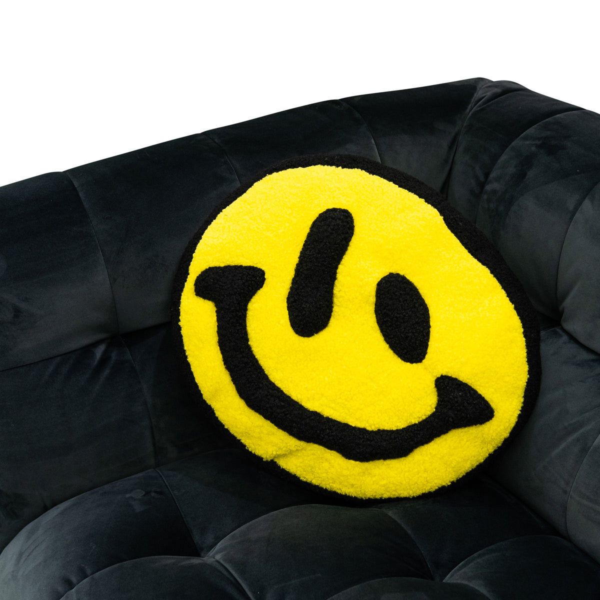 Load image into Gallery viewer, MARKET Yellow/Black Smiley Pillow
