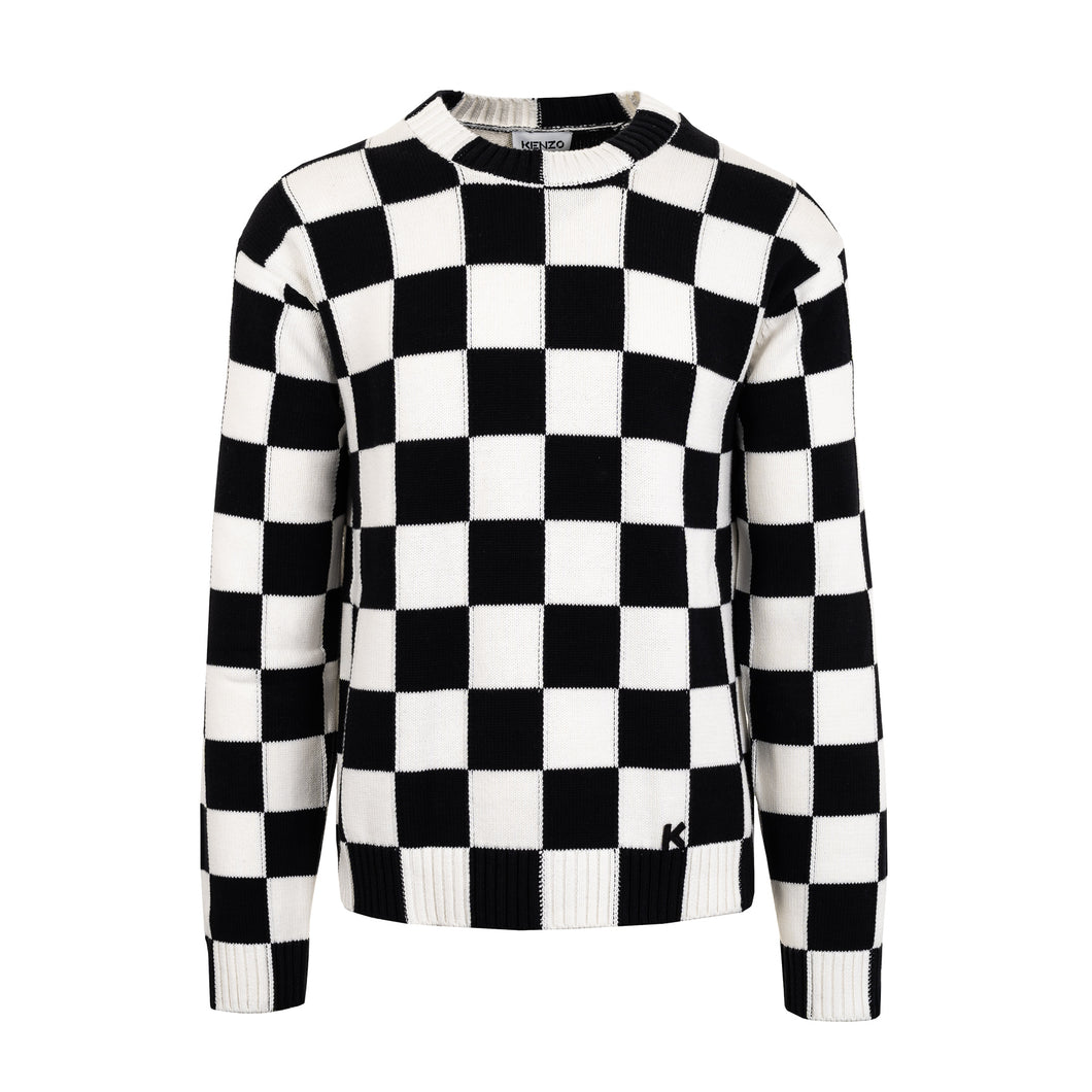 Kenzo Black-White Checker Crew Knit