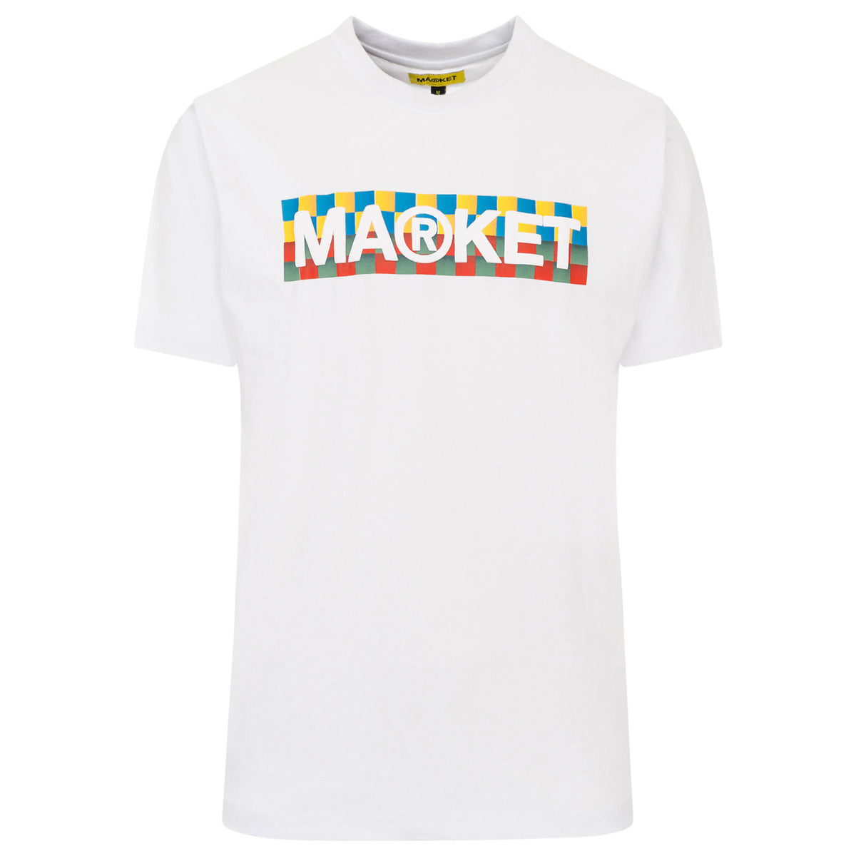Load image into Gallery viewer, Market White Checkered Bar Logo Tee
