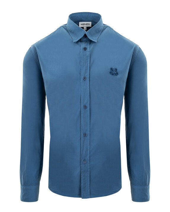 Kenzo Blue Tiger Crest Poplin Shirt