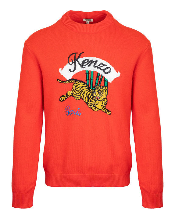 Kenzo Red Jumping Tiger Knit Crew