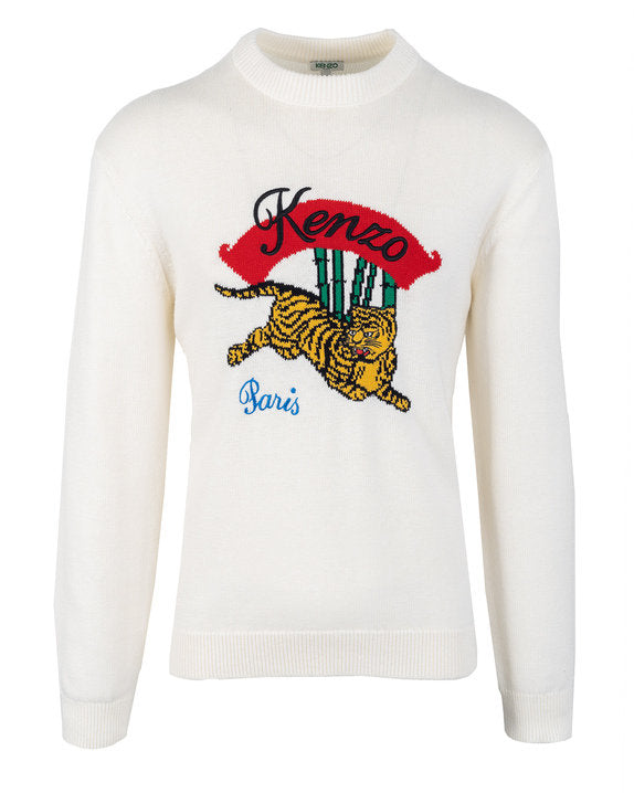Load image into Gallery viewer, Kenzo White Jumping Tiger Knit Crew
