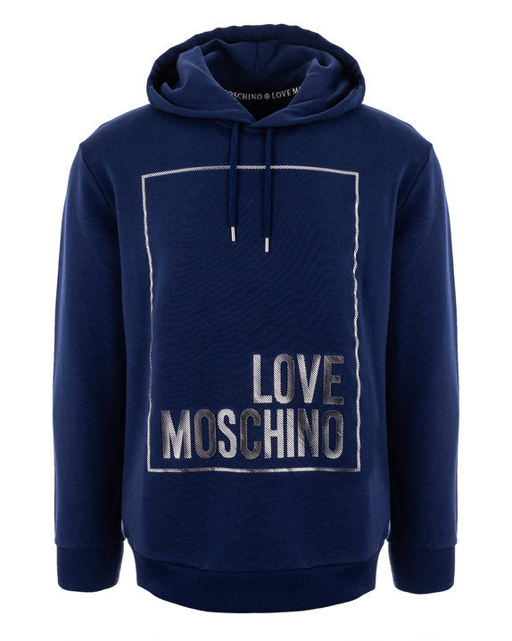 Love Moschino Ink Blue Box Logo Hood Sweat